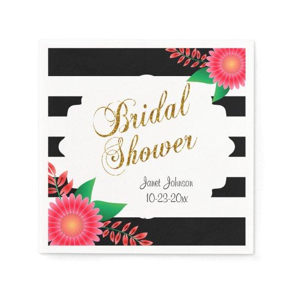 Black & White Stripes, Gold | Pink Bridal Shower Napkins