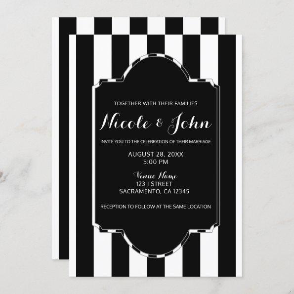 Black White Stripes Modern Chic Elegant Wedding Invitations