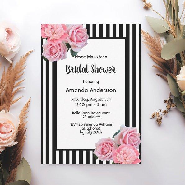 Black white stripes pink florals