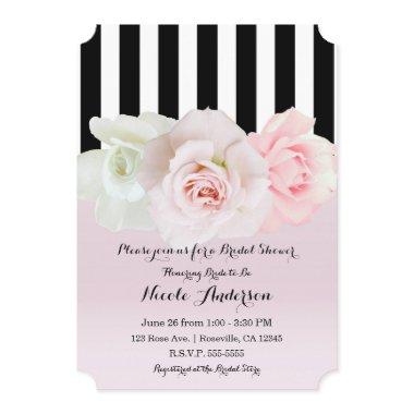 Black & White Stripes Pink Roses