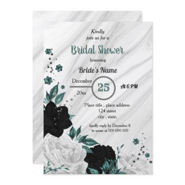 Black white & teal blue floral
