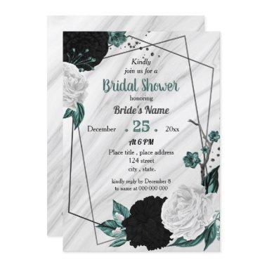 Black white teal blue geometric bridal shower Invitations