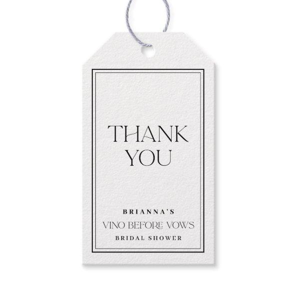Black & White Thank You Vino Before Vows Gift Tags