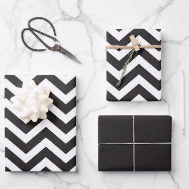 Black & White Thick Chevron Wedding New Year's Eve Wrapping Paper Sheets