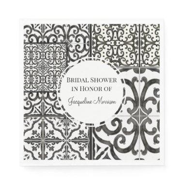 Black White Tile Pattern Rustic Farm Bridal Shower Napkins