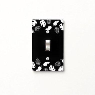 Black & White Tropical Leaves Elegant Chic Light Switch Cover