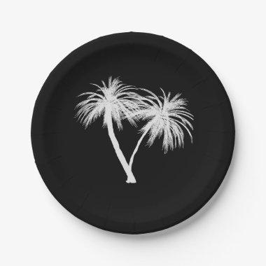 Black & White Tropical Palm Trees Modern Wedding Paper Plates