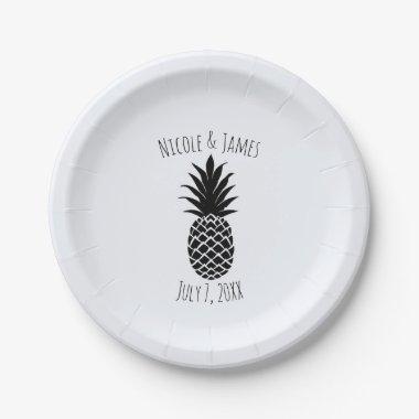 Black & White Tropical Pineapple Elegant Chic Paper Plates