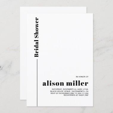 Black, white typography minimalist bridal shower Invitations
