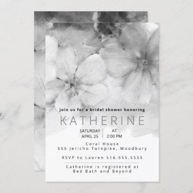 Black, white watercolor Floral Bridal Shower Invitations