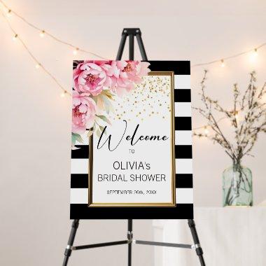 Black White Watercolor Pink Floral WELCOME sign