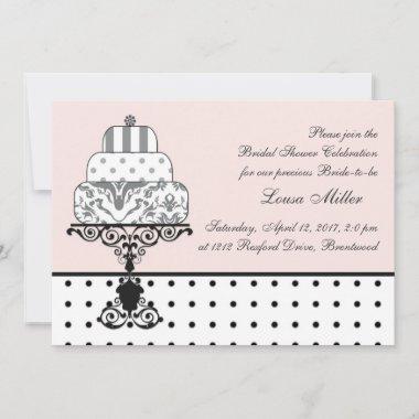 Black white wedding cake, polka dot Bridal Shower Invitations