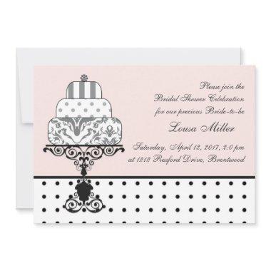 Black white wedding cake, polka dot Bridal Shower Invitations