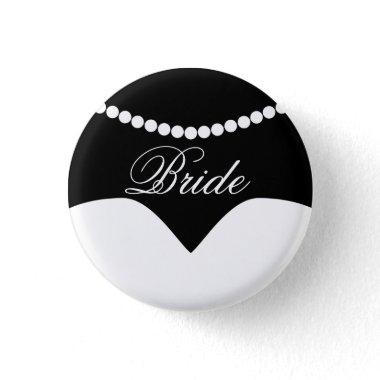 Black White Wedding Dress Pearl Necklace Bride Button
