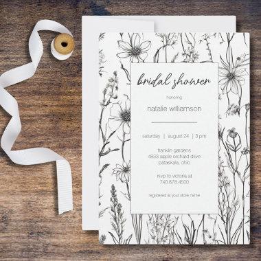 Black & White Wildflowers Bridal Shower Invitations