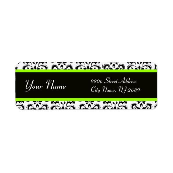 BLACK WHITE YELLOW GREEN DAMASK LABEL