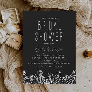 Black Wildflower Bridal Shower Elegant Invitations