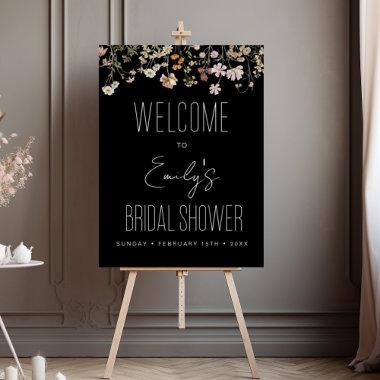 Black Wildflower Bridal Shower Welcome Sign