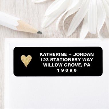 Black with Gold Heart Wedding Label