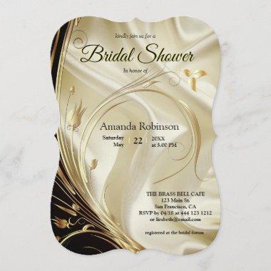 Black with Gold on Champagne Silk Bridal Shower Invitations
