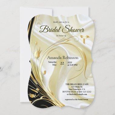 Black with Gold on Champagne Silk Invitations
