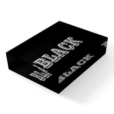Black With Gray Text On Black Solid Color Paperweight