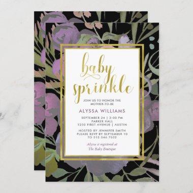 Black with Purple Floral | Bridal Sprinkle Invitations