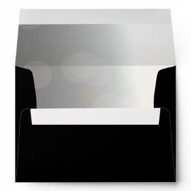 Black with Silver Bokeh Lining Swan Invitations Envelope