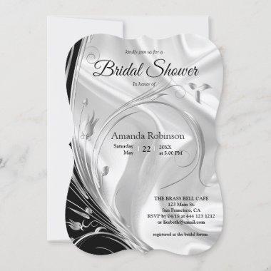 Black with Silver on Champagne Silk Bridal Shower Invitations