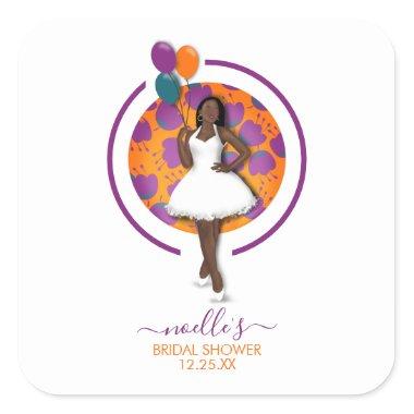 Black Woman, Birthday Shower Balloons & Flowers Square Sticker