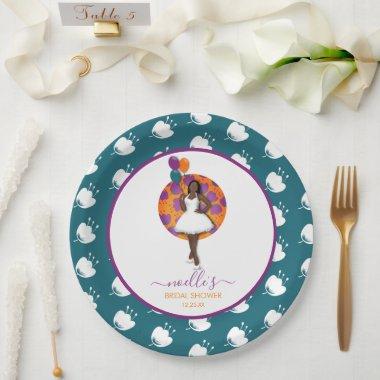 Black Woman Bridal Shower Balloons Flowers Teal Paper Plates