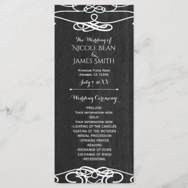 Black Wood & White Vintage Wedding Program