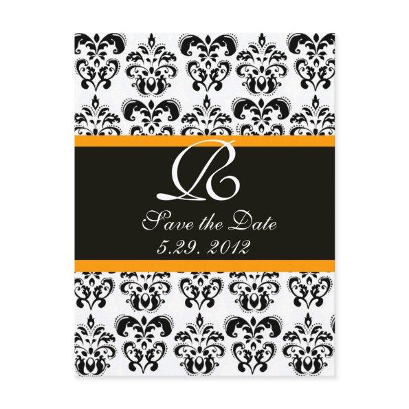 BLACK YELLOW AND WHITE DAMASK MONOGRAM ANNOUNCEMENT POST