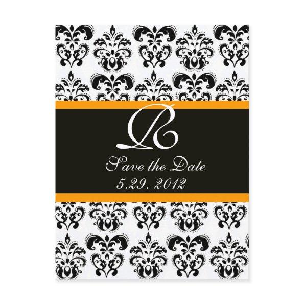 BLACK YELLOW AND WHITE DAMASK MONOGRAM ANNOUNCEMENT POSTInvitations