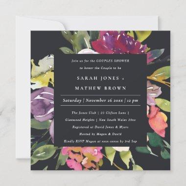 BLACK YELLOW BLUSH BURGUNDY FLORAL COUPLES SHOWER Invitations