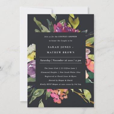 BLACK YELLOW BLUSH BURGUNDY FLORAL COUPLES SHOWER Invitations