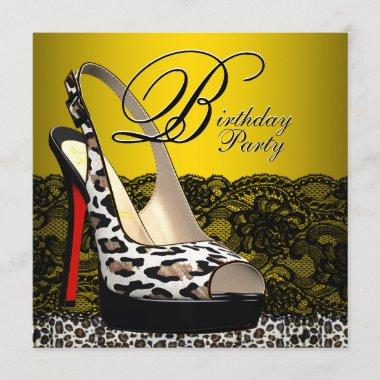 Black Yellow Leopard Birthday Party Invitations