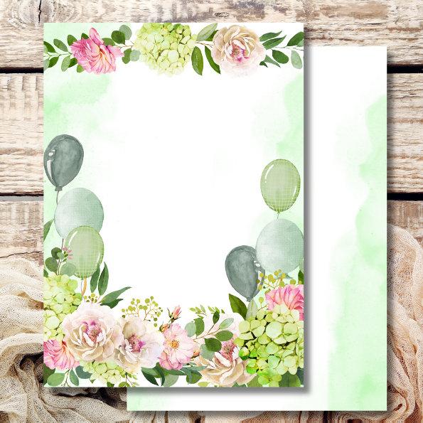 Blank Add Your Own Green Hydrangea Pink Floral Invitations