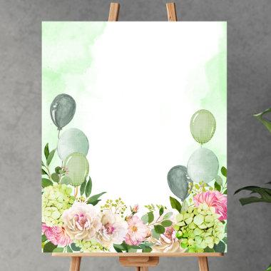Blank add your own green hydrangea pink florals poster