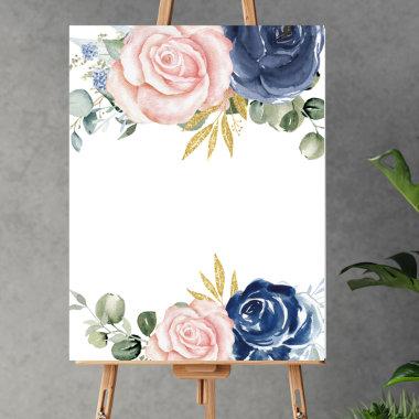 Blank add your own navy blue blush pink florals poster