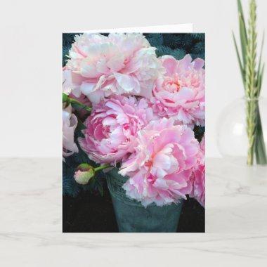 Blank Greeting Invitations Pink Peony Flowers Bouquet
