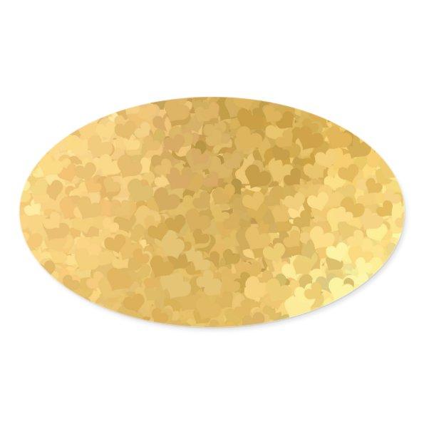 Blank Template Add Your Text Gold Hearts Elegant Oval Sticker