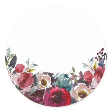 BLANK Watercolor Floral Burgundy Wedding Classic Round Sticker