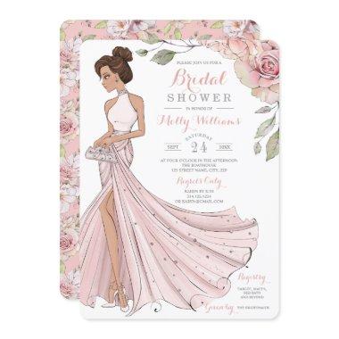 Blingy Brunette Bride Bridal Shower Invitations