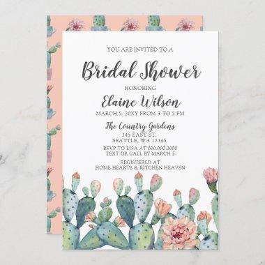 Blissful Blush Cactus Wedding Bridal Shower Invitations