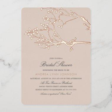 Blissful Branches Bridal Shower Rose Gold Foil Invitations