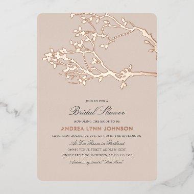 Blissful Branches Bridal Shower Rose Gold Foil Invitations