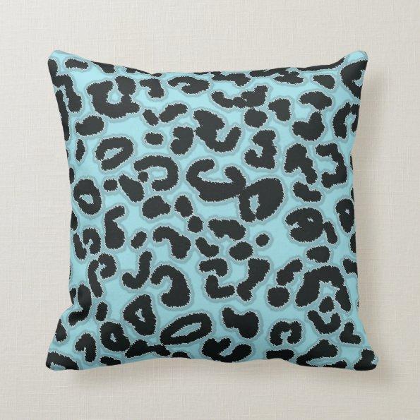 Blizzard Blue Leopard Animal Print Throw Pillow