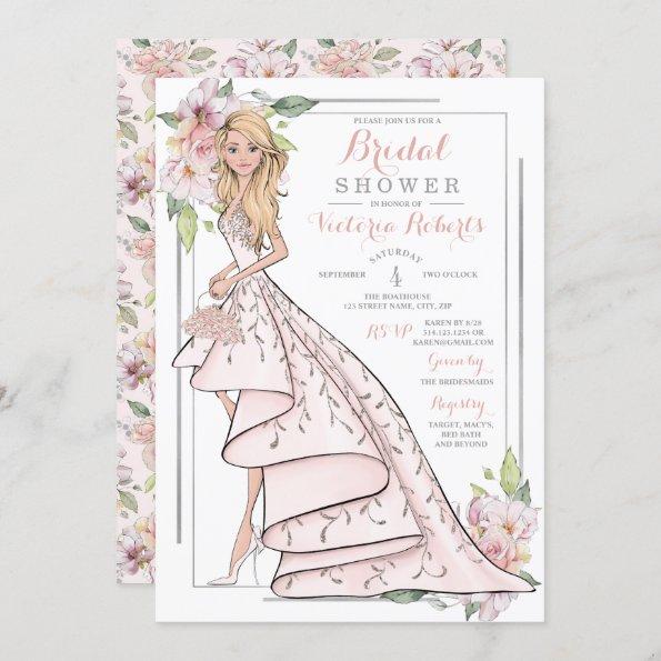 Blonde Bride Floral Bridal Shower Invitations