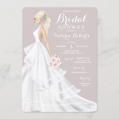 Blonde Bride Wedding Gown Bridal Shower Invitations